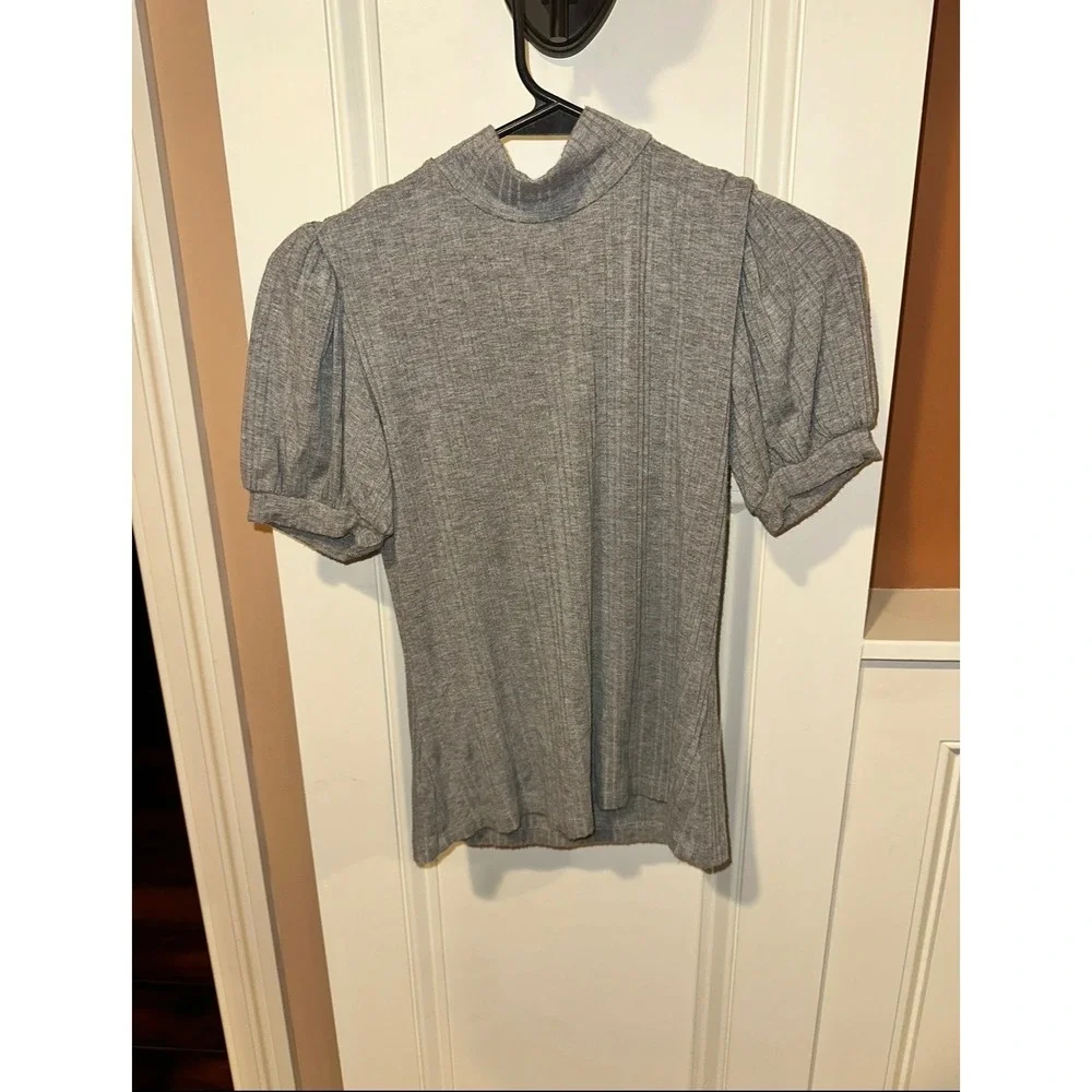 Women Philosophy Republic Clothing Grey size XS Ribbed Mock Neck Puff Sleeve Top